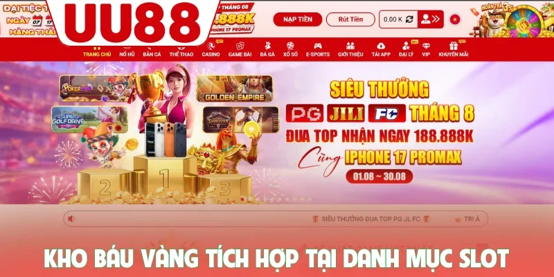 Kho báu vàng tích hợp tại danh mục slot